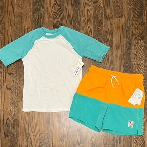Old Navy Teal and Orange Kids Swim Set size 8